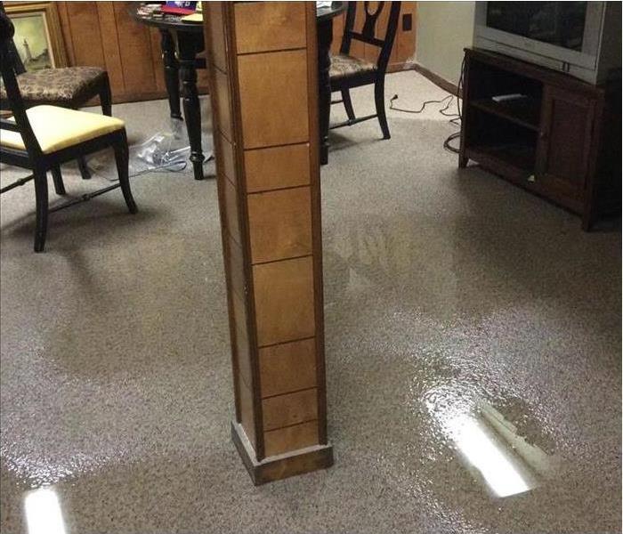 Basement with flooded water covering the floor