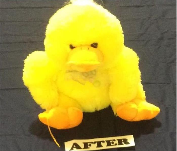 Yellow stuffed duck clean of all soot