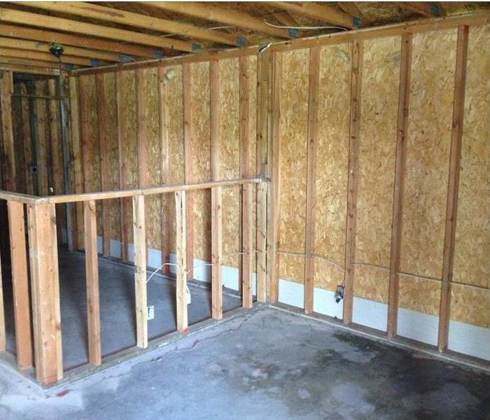 Framing in a house suffering from fire damage